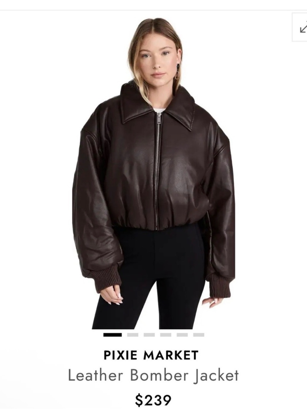 Pixie Market Brown Faux Leather Bomber Jacket